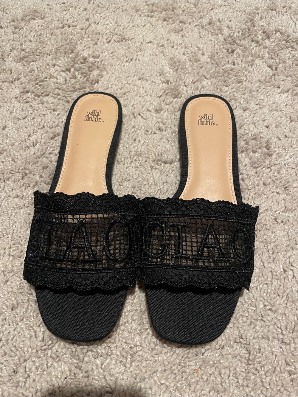 wild fable Black Lace Mesh Slide Mules